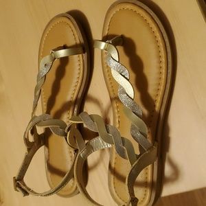True Craft gold sandals; big girls size 2; excellent condition